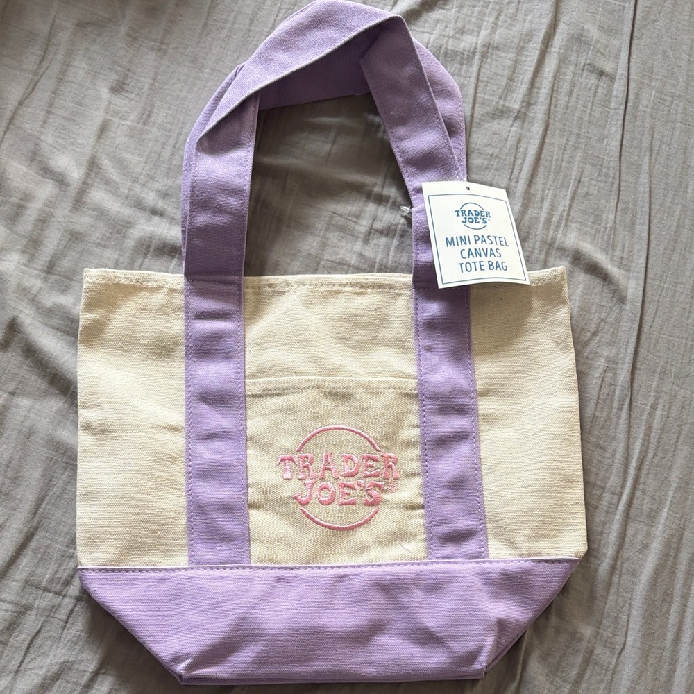 Trader Joe's Cream & Lavender Mini Canvas Tote